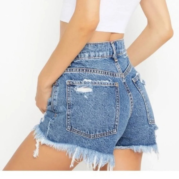Revice Denim Jean Shorts Sz 24 Distressed Button Fly High Waist - Picture 2 of 11
